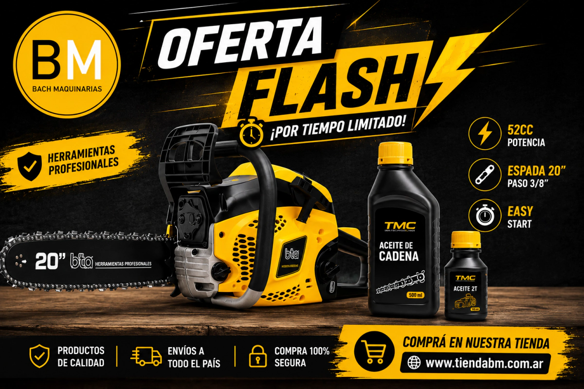 Promo Motosierra Bta 20" 52 cc + 500 ml aceite cadena + 100ml aceite 2 t 